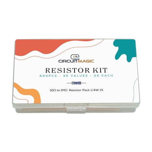 CircuitMagic Resistor Kit - 600pcs, 30 Values, 10 Ohm to 1M Ohm 1/4W, 1% Tolerance