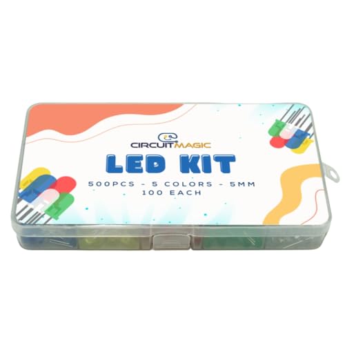 CircuitMagic LED Assorted Kit 500pcs - DIY 5mm LED Lights in Red, Yellow, Green, Blue, and White