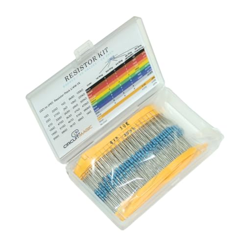 CircuitMagic Resistor Kit - 600pcs, 30 Values, 10 Ohm to 1M Ohm 1/4W, 1% Tolerance