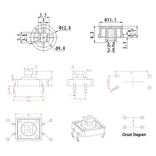 Gikfun 12x12x7.3 mm Tact Tactile Push Button Momentary SMD PCB Switch with Cap for Arduino (Pack of 25pcs) AE1027