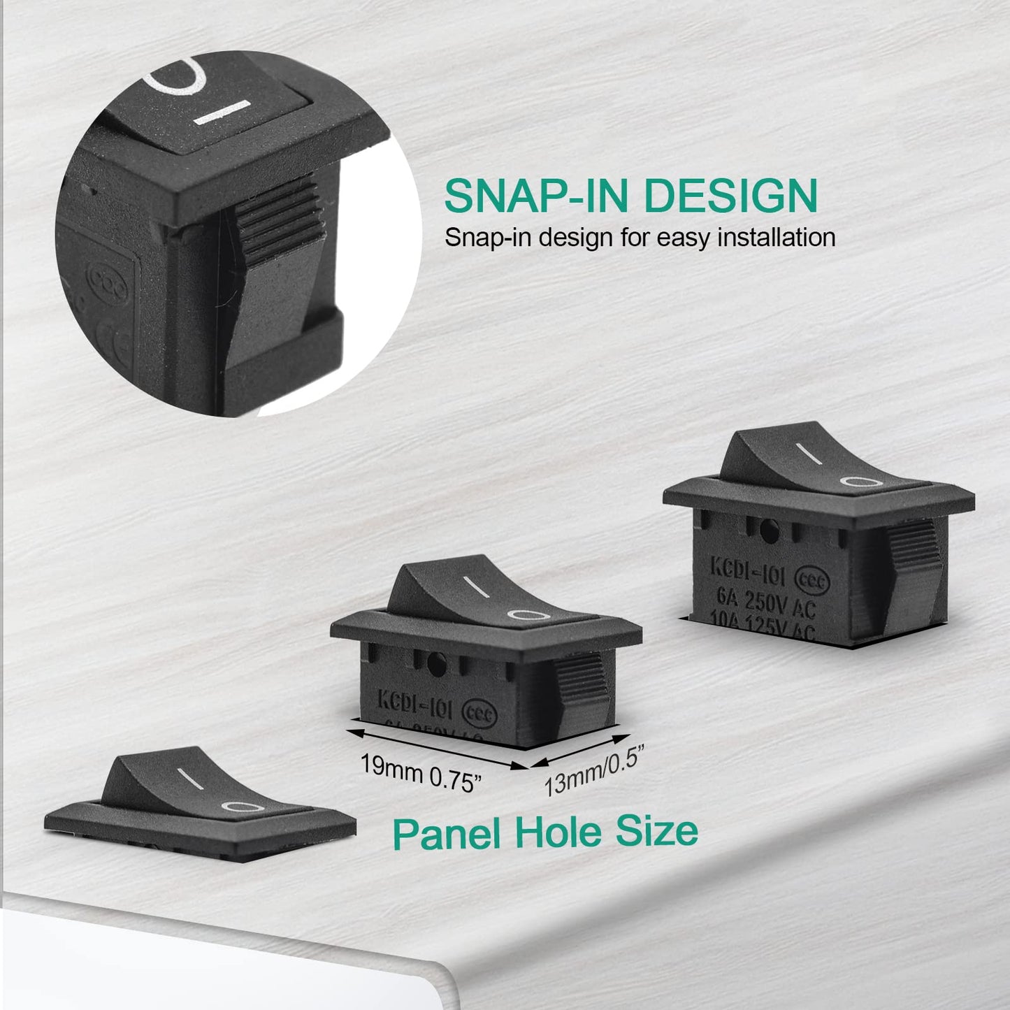 5Pcs On/Off Boat Rocker Switch 5Pcs 2 Pin Position Snap 12V 110V 250V QTEATAK