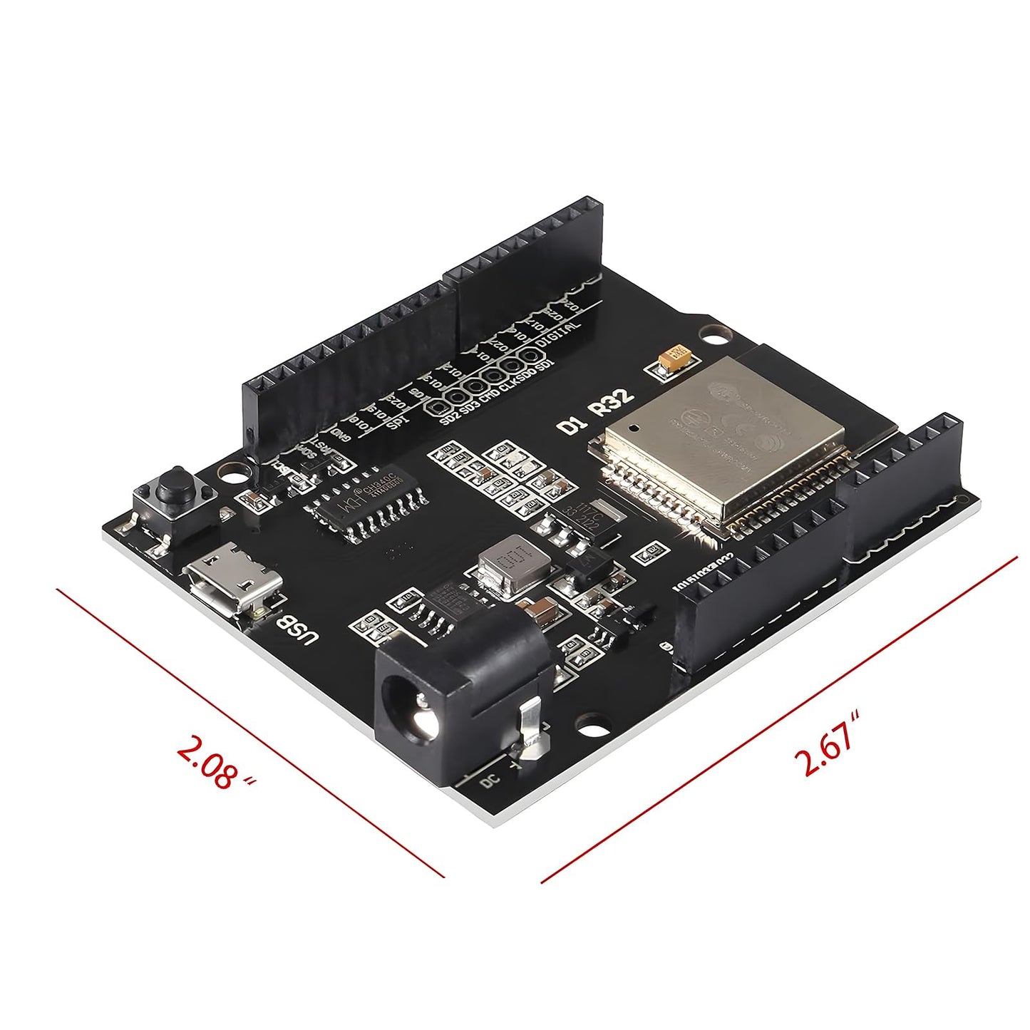 Esp32 Development Board UNO D1-4MB Flash UNO D1 R32 CH340G USB, Dual-core Processor, 240MHz, 520KB SRAM 3.2V Large Input Compatible with arduino