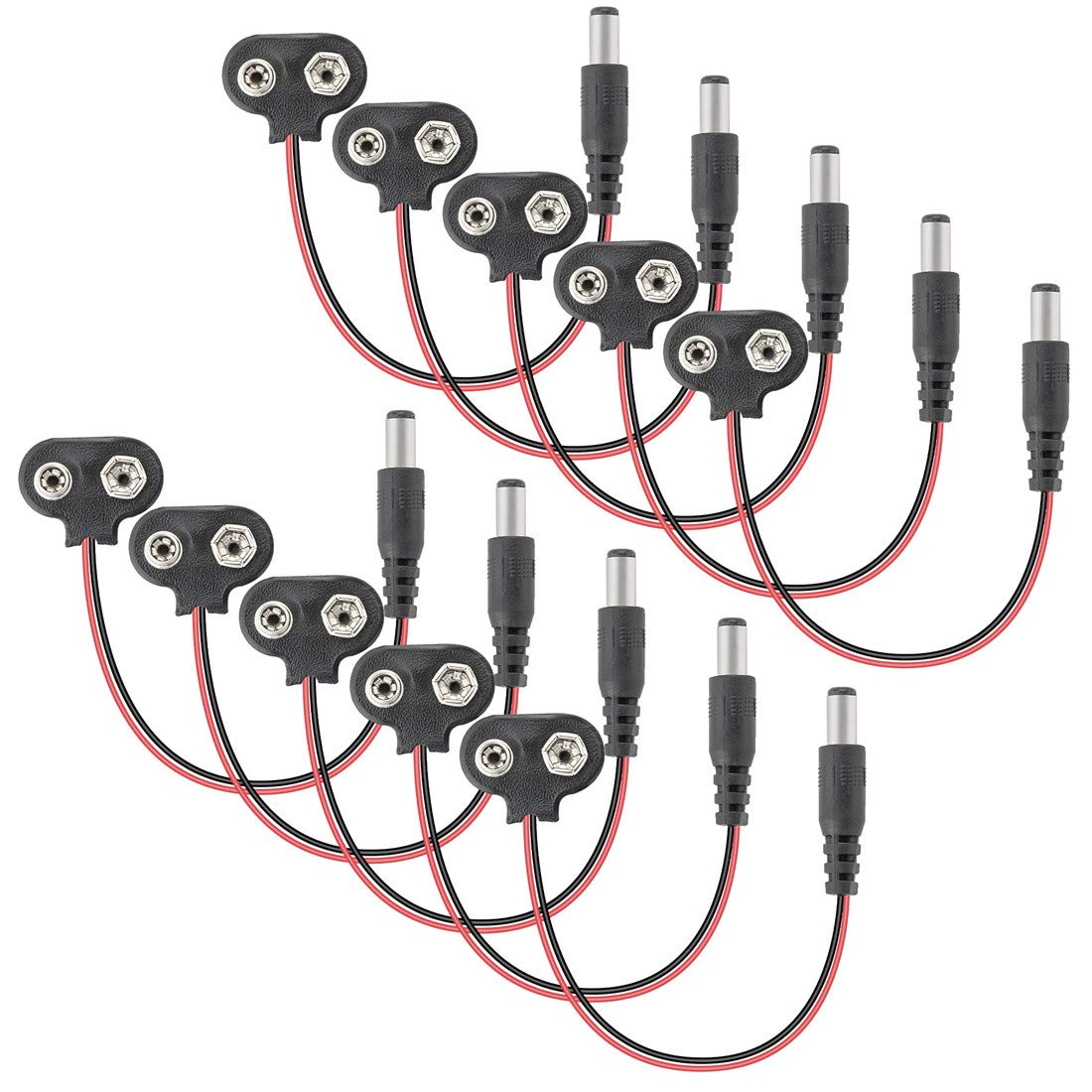 9v Battery Clip with 5.5mm/2.1mm Plug, 10PCS 9v Battery Adapter for Arduino T Type