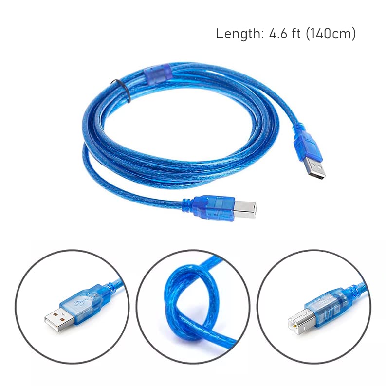 USB Data Sync Cable for Arduino UNO R3 Mega, Printer, Scanner, External Hard Drive Cable with Anti-Interference Ring, Type A Male to Type B Male USB 2.0, 150cm/4.9ft
