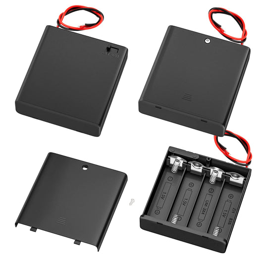 DAIERTEK 4 AA Battery Holder with Switch 6V Battery Case Holder with Cover 4 Slots 1.5V AA Battery Storage Box with Wires Battery Connector -3pcs
