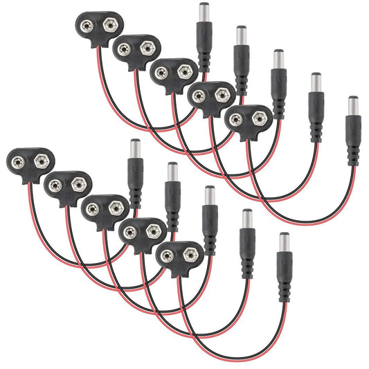 9v Battery Clip with 5.5mm/2.1mm Plug, 10PCS 9v Battery Adapter for Arduino T Type