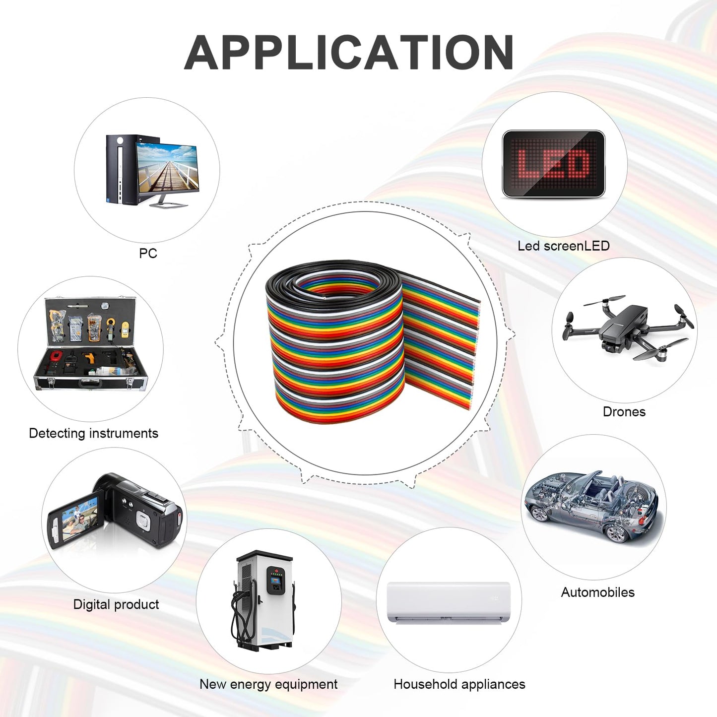 RGBZONE 1M 40PIN Dupont Wire Dupont Cable Flat Multicolored Flexible Rainbow Ribbon Jumper Cable